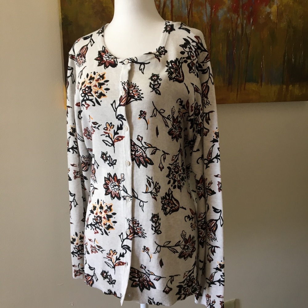 Christopher and Banks Sweater, Lightweight Size Lg Floral Cardigan